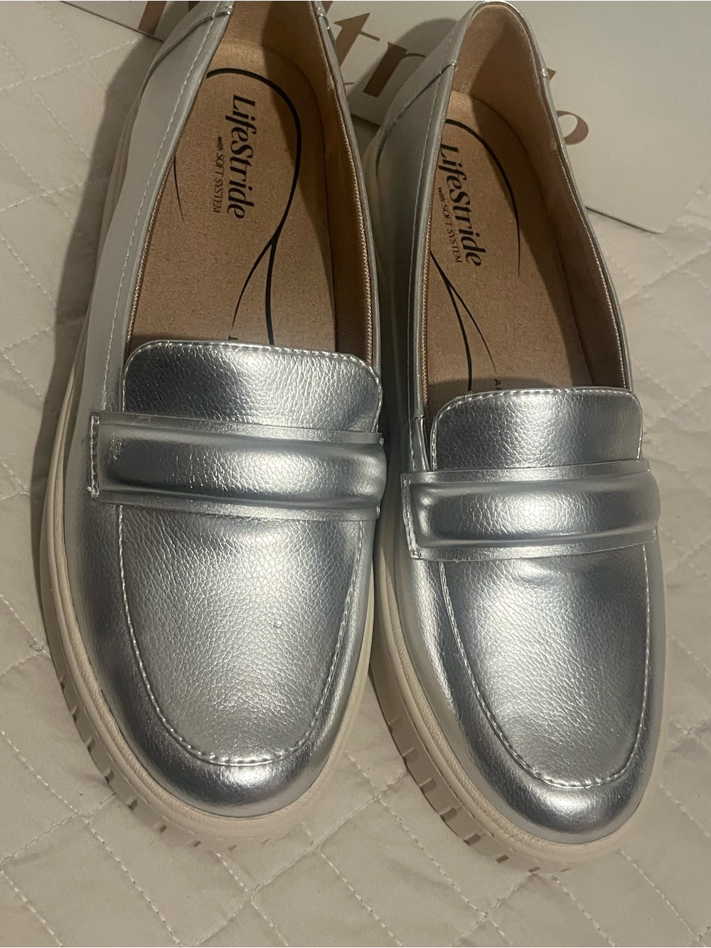 Life Stride Metallic Silver Penny Loafers